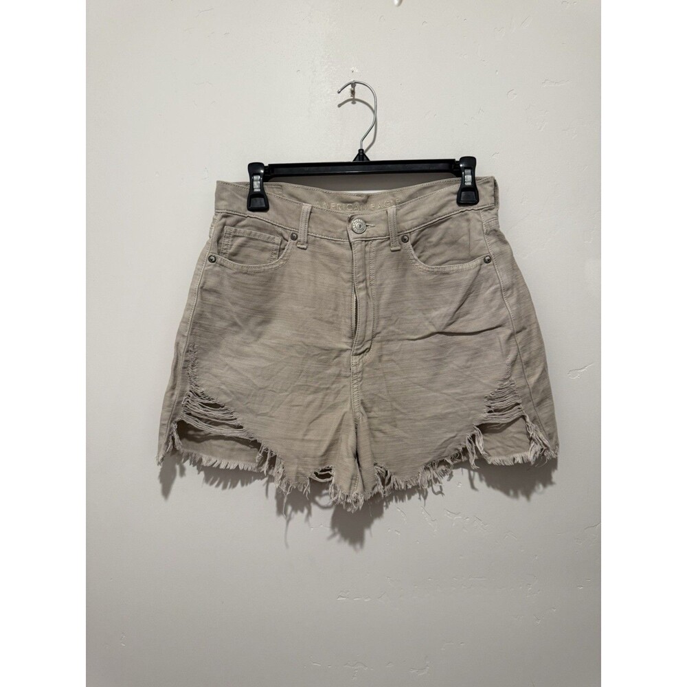 American Eagle Womens Shorts 6 Mom Brown Distressed Highest Rise Raw Hem Denim